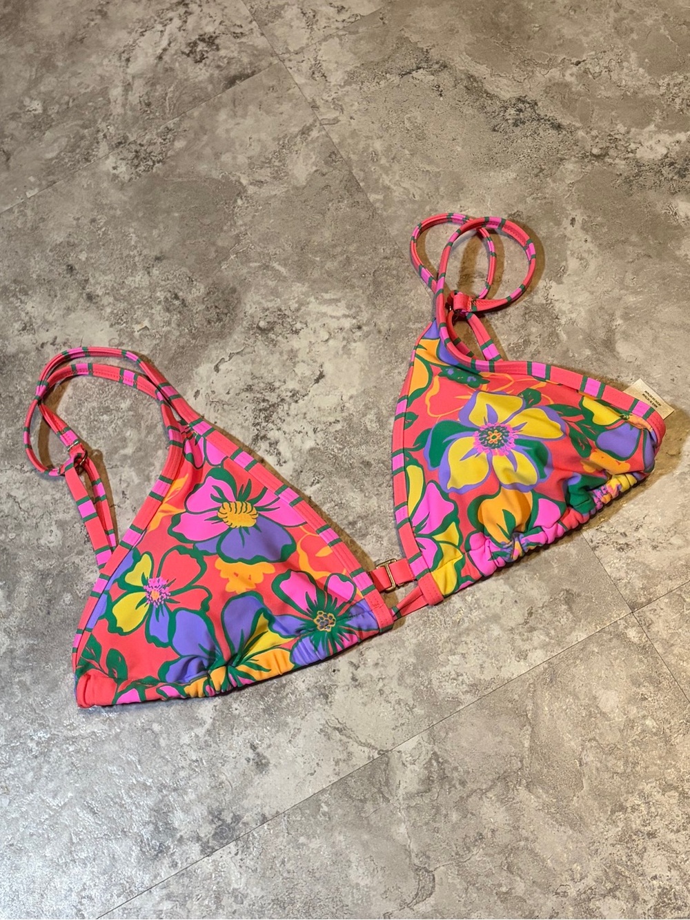 Floral Bikini Top Large Pink Retro Floral Triangle Swim Top Cottagecore